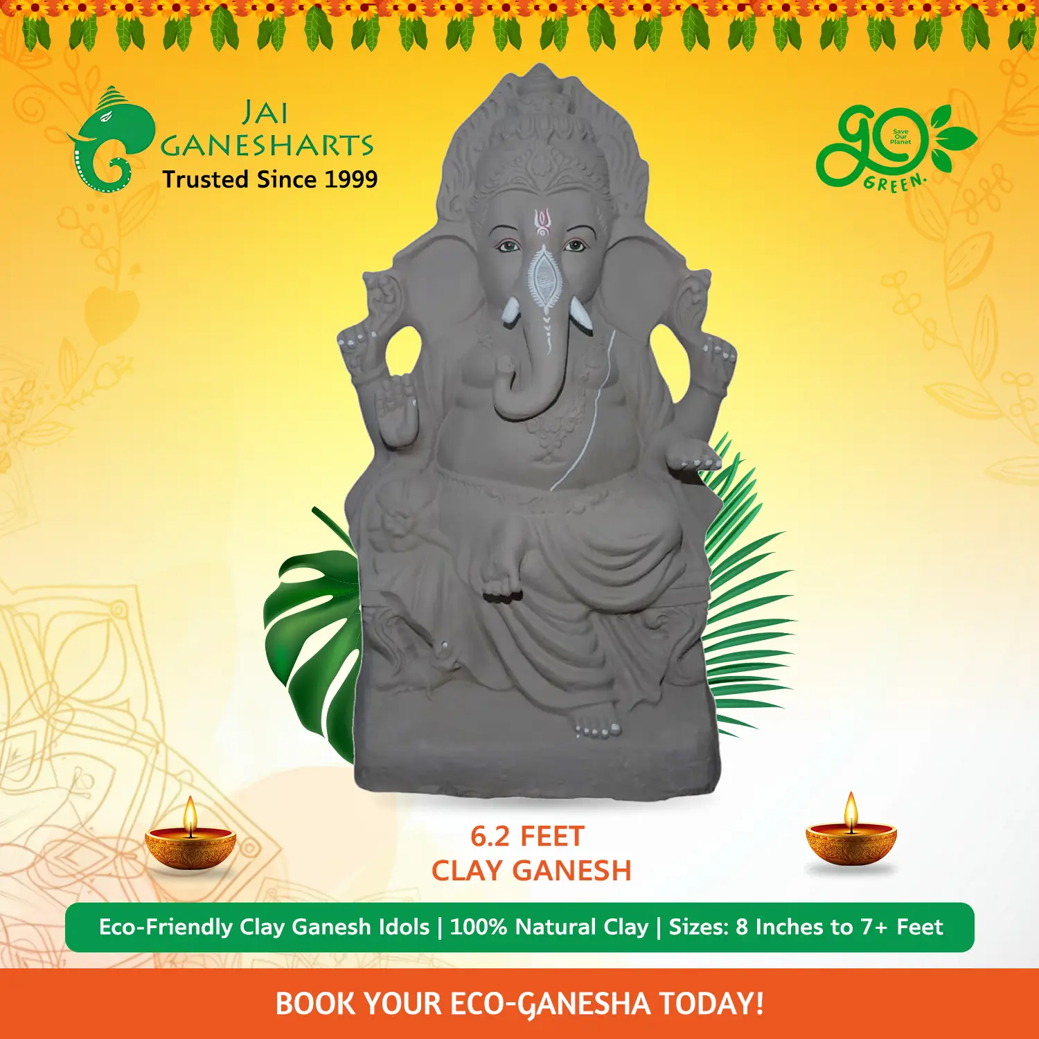 6.2 Feet Clay Ganesh Idol